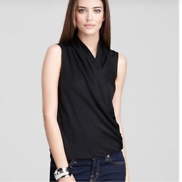 Theory Derona Silk Faux Wrap Top, Black, Size Medium - Picture 1 of 10